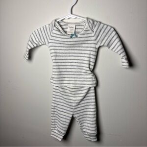 Baby Boden Newborn Lounge Set Gray White Stripe Top & Pants Blue Bow 0‑3M
